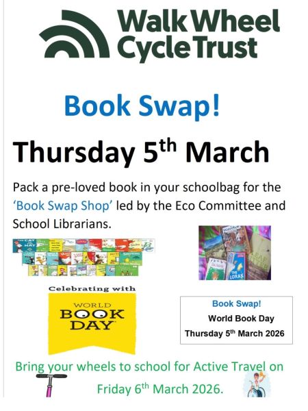 Sustrans “Book Swap “ Thursday 5th March and Active Travel Friday 6th March 2026. 